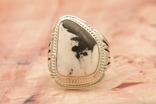 Genuine White Buffalo Turquoise Sterling Silver Navajo Ring